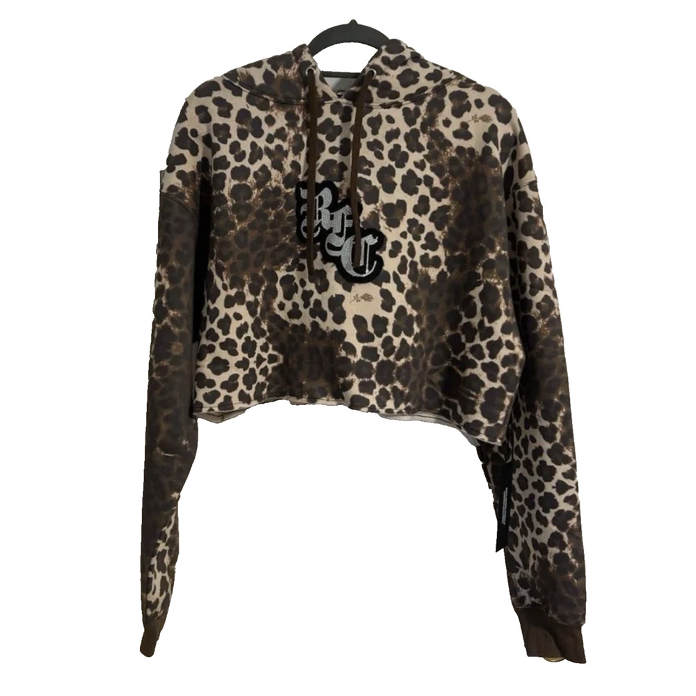 Civil Regime Shimmering RFC Cropped Hoodie Leopard Print Size M - Picture 2 of 6